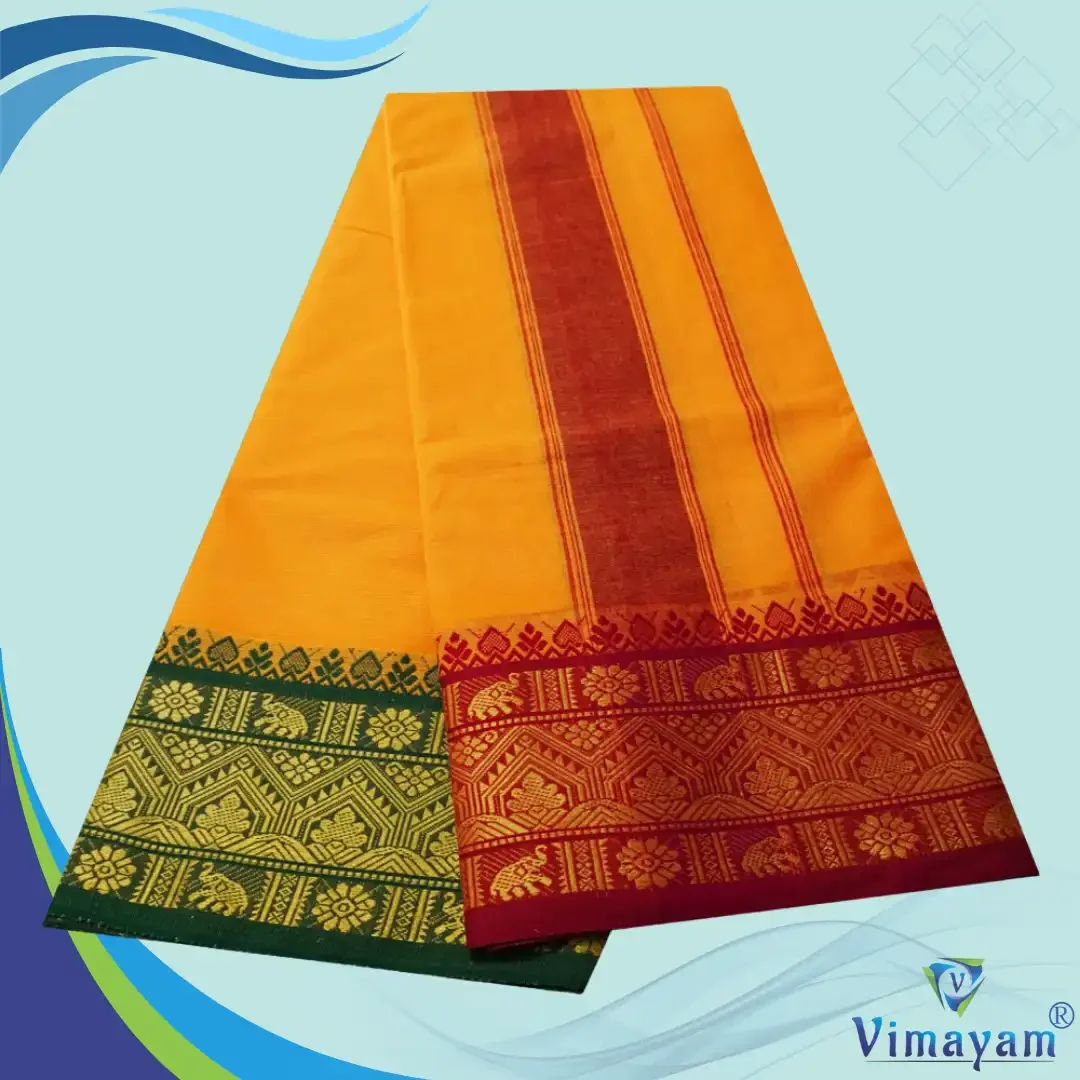 Mango Cotton Colour Fine Quality Dhoti 5 Inch Border 2