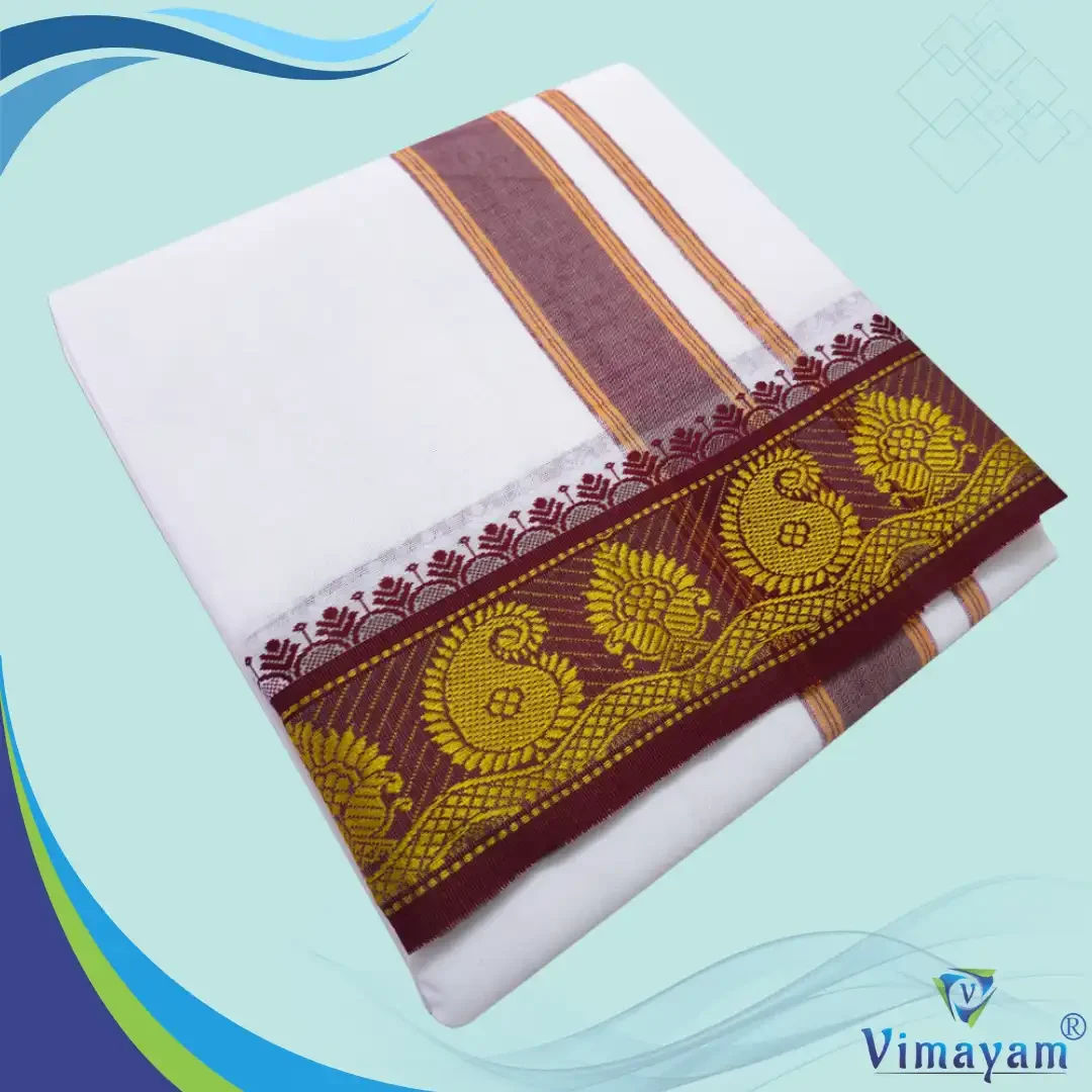 Maroon and Green Border Dhoti(Assorted Border Designs)