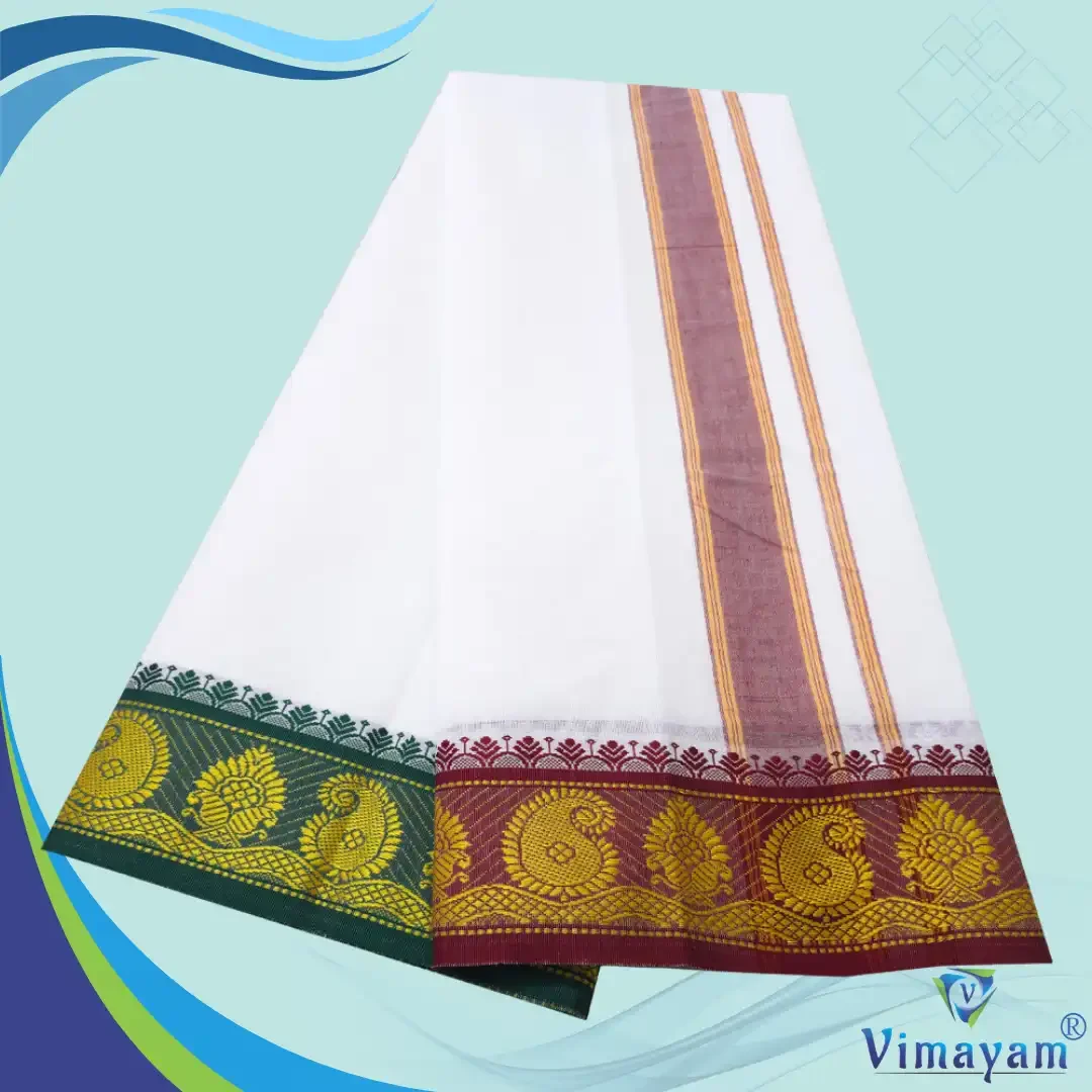 Maroon and Green Border Dhoti(Assorted Border Designs) 2