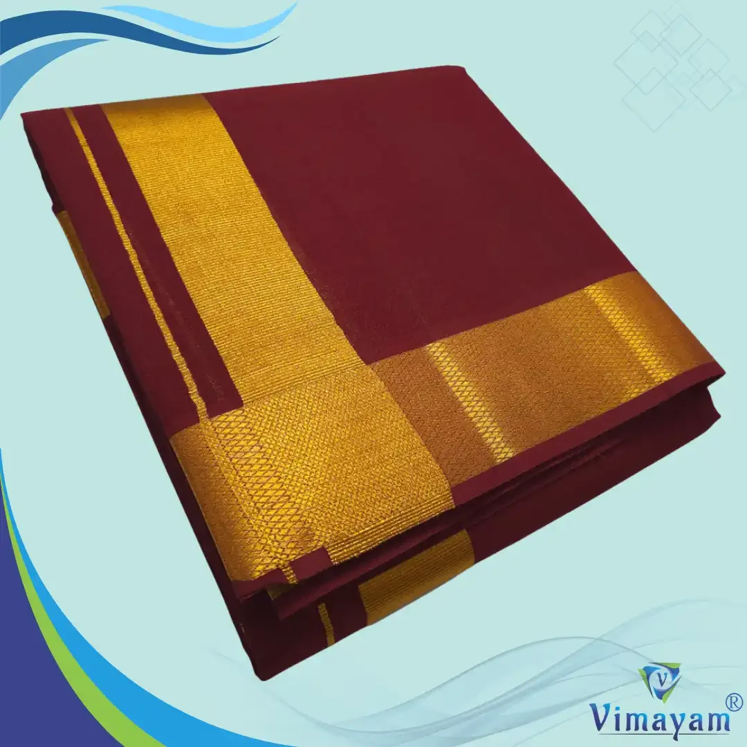 Maroon Color Dhoti with Golden Zari Border
