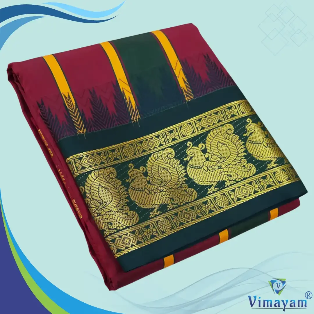 Maroon Color Karishma Soft Silk 7 Inch Border Fine Quality Dhoti