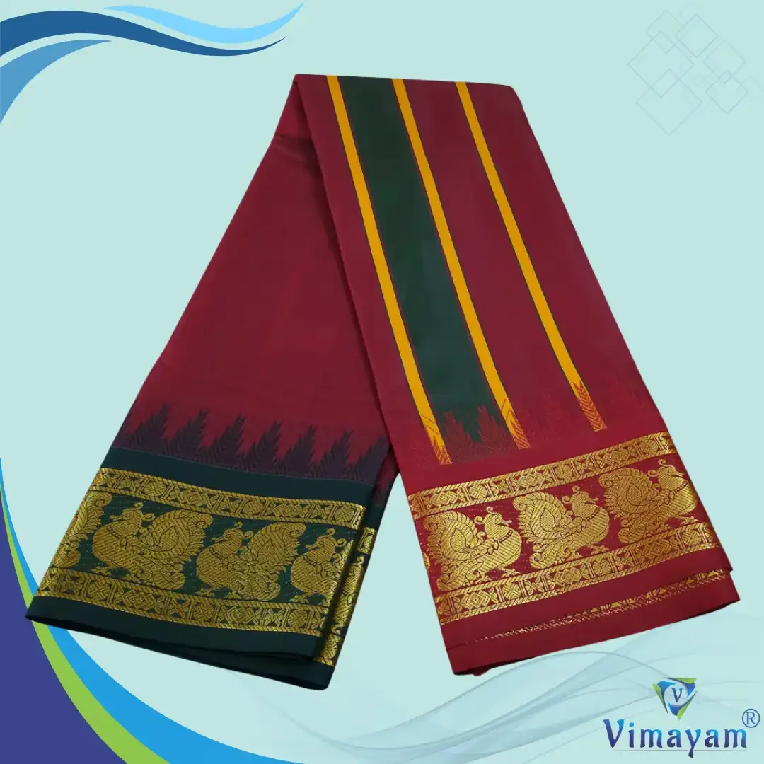 Maroon Color Karishma Soft Silk 7 Inch Border Fine Quality Dhoti 2