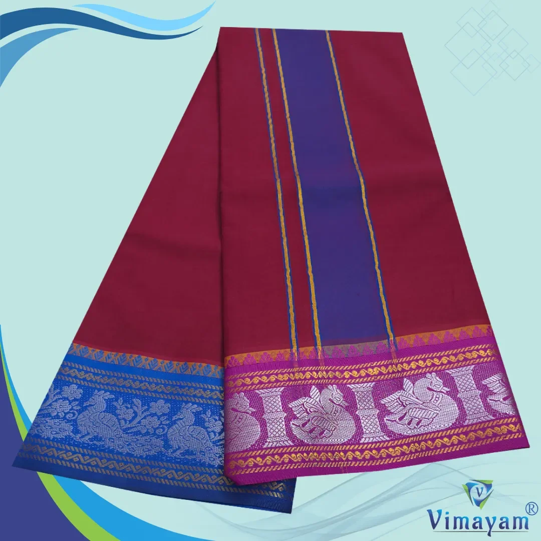 Maroon Color Premium Cotton 5 Inch Designed Border Dhoti 2