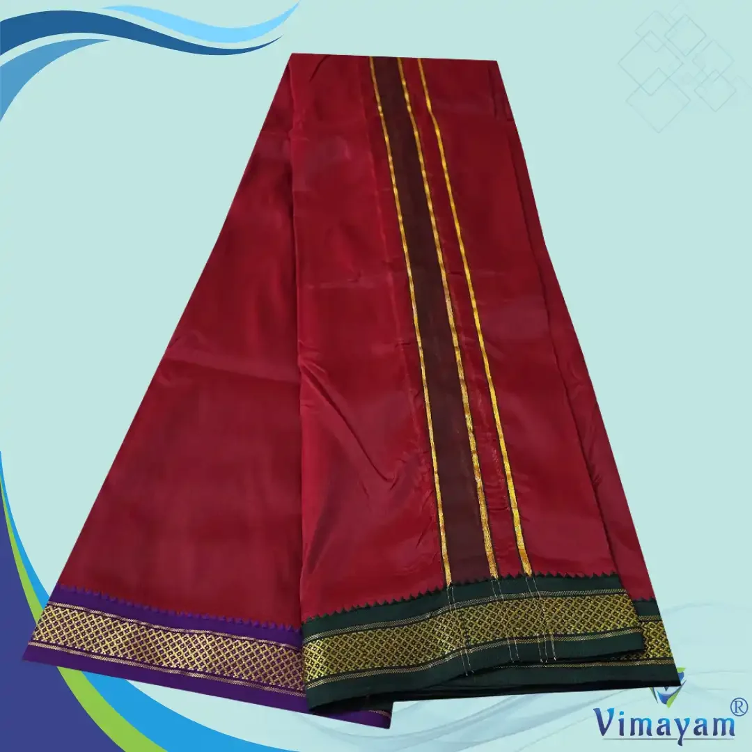 Maroon Colour art Silk MayilKan Colour Dhoti 2