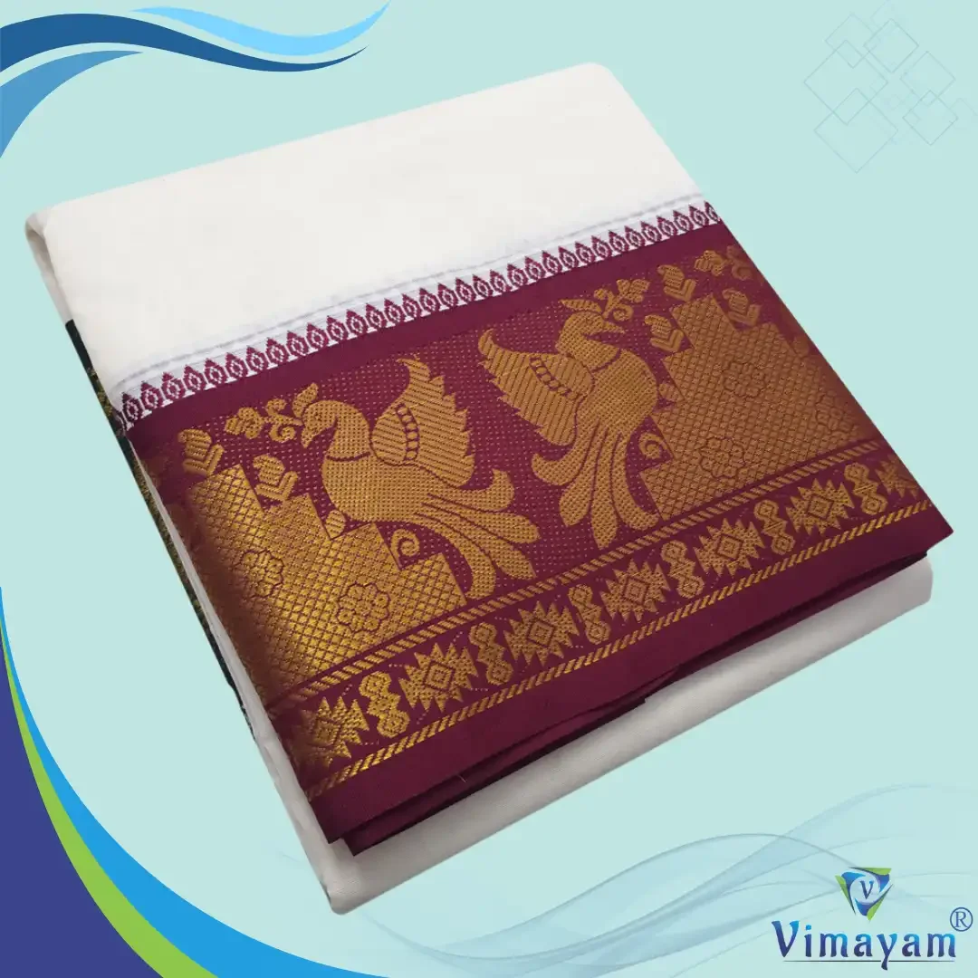 Maroon & Contrast Border Half White Best Quality Dhoti(Assorted designs)