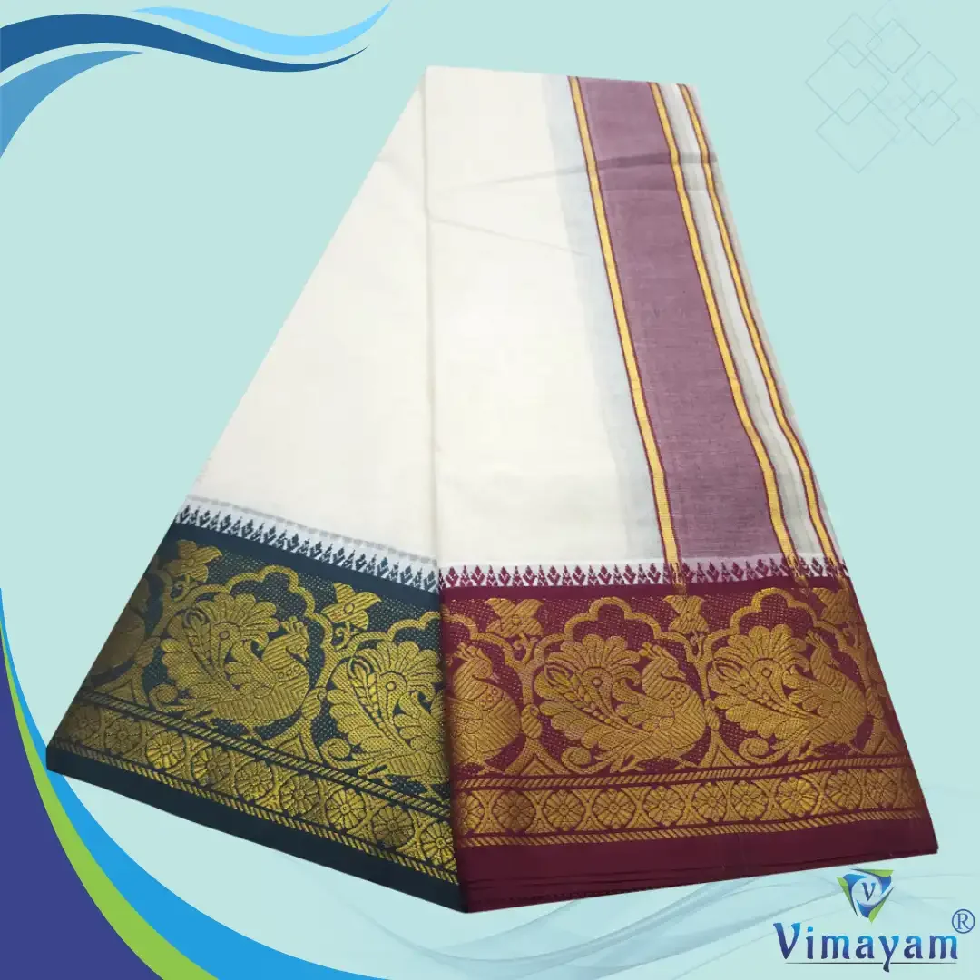 Maroon & Contrast Border Half White Best Quality Dhoti(Assorted designs) 3