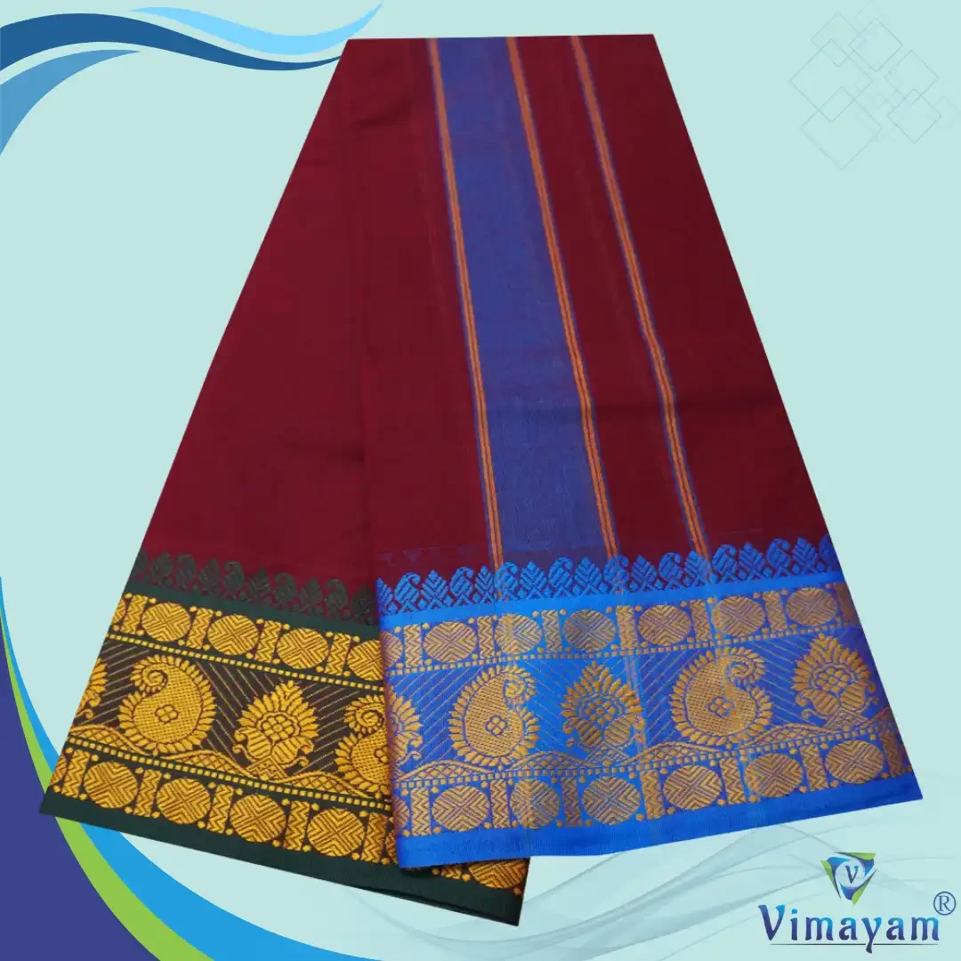 Maroon Cotton Colour Fine Quality Dhoti 5 Inch Border 2