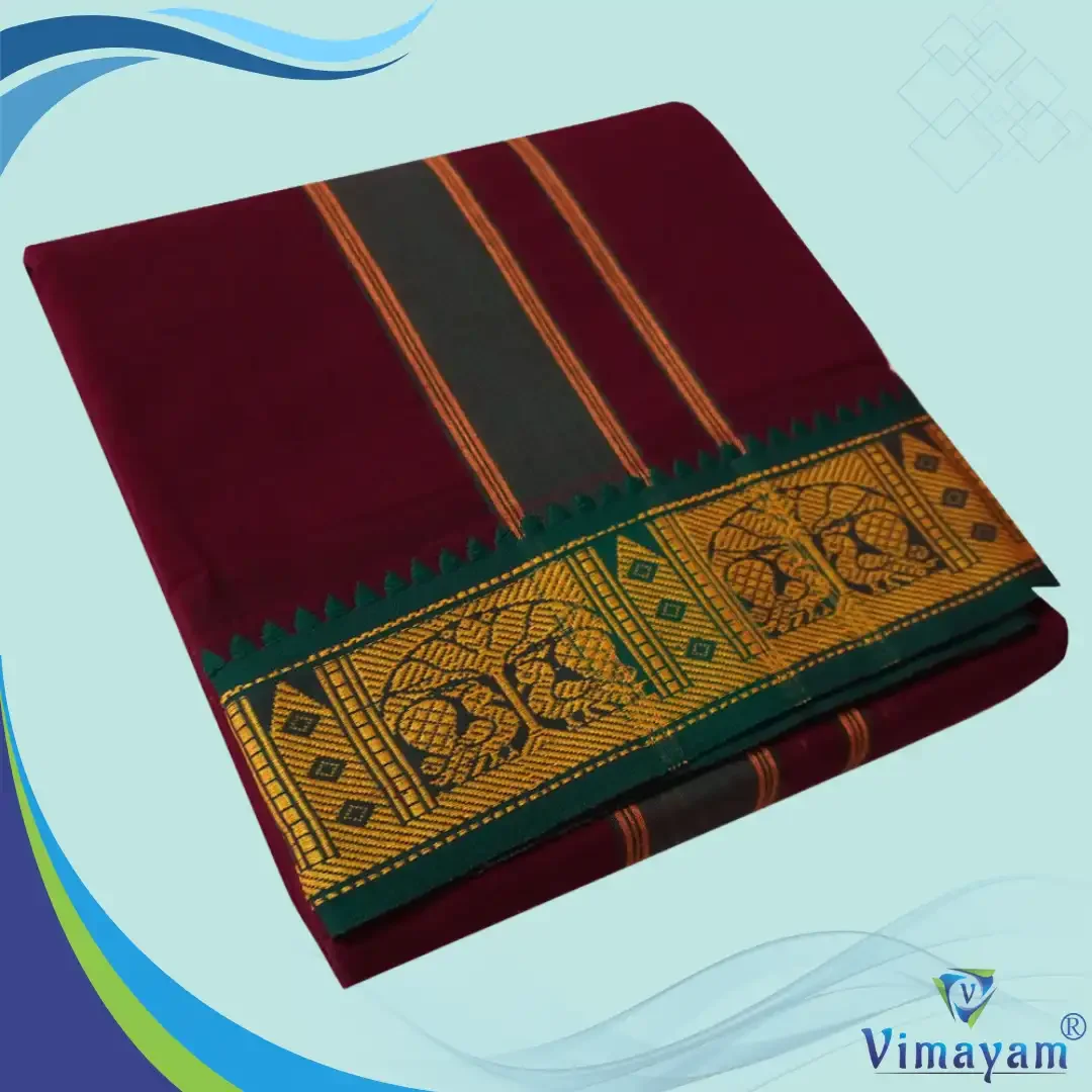 Maroon Cotton Colour Fine Quality Dhoti 3 Inch Border