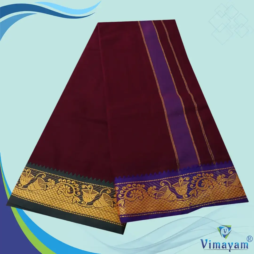 Maroon Cotton Colour Fine Quality Dhoti 3 Inch Border 2