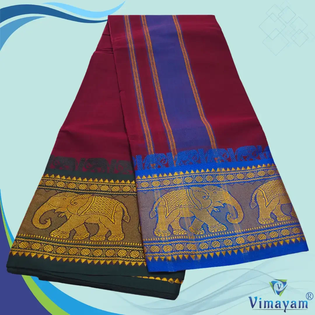 Maroon Cotton Colour Fine Quality Dhoti 8 Inch Border 2
