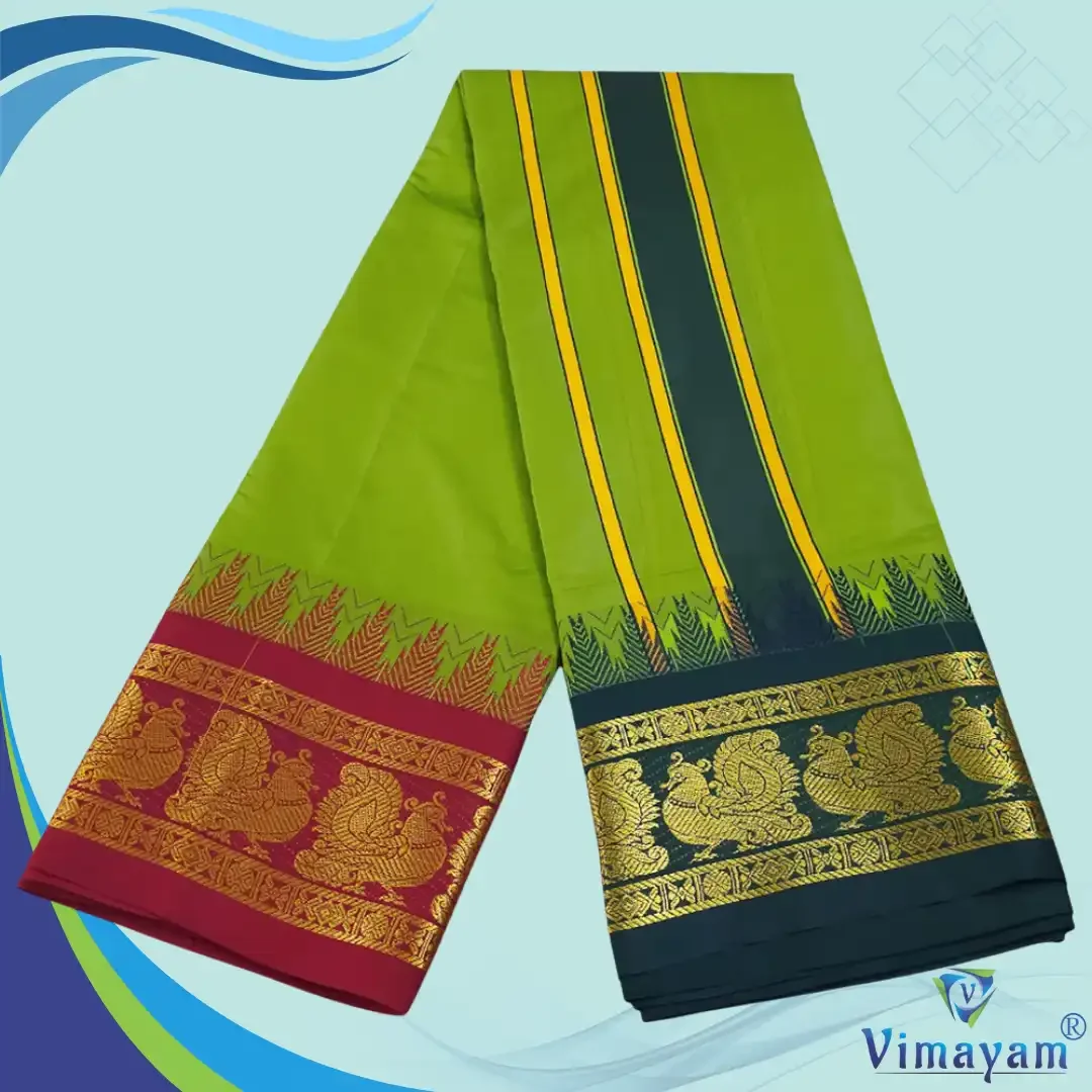 Mint Green Color Karishma Soft Silk 7 Inch Border Fine Quality Dhoti 2