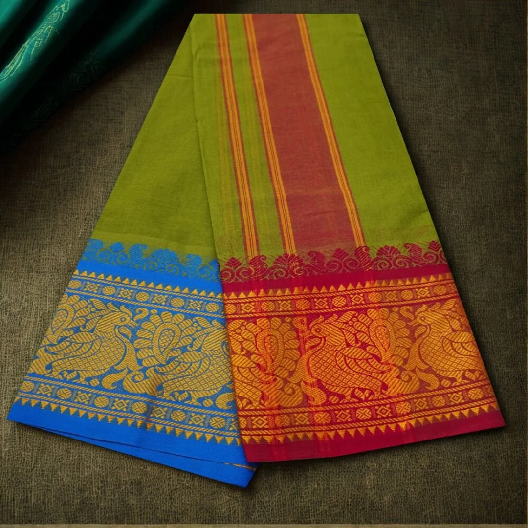 Mint Green Cotton Colour Fine Quality Dhoti 8 Inch Border 2