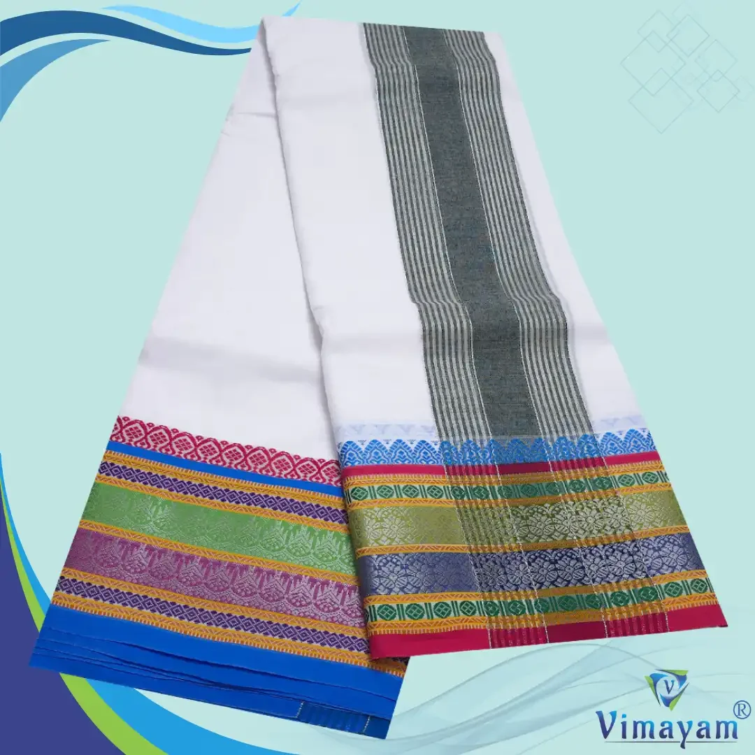 Multi Colour Special Zarigai White Vaishnava Dhoties 9X5 2