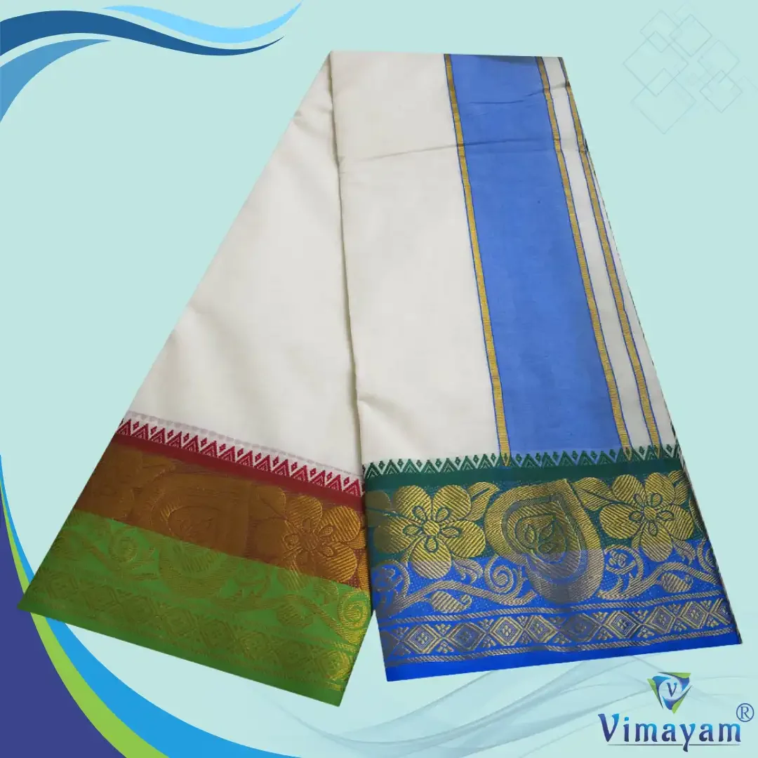 Multicolour assorted Border Half White Best Quality Dhoti(Assorted Designs) 2