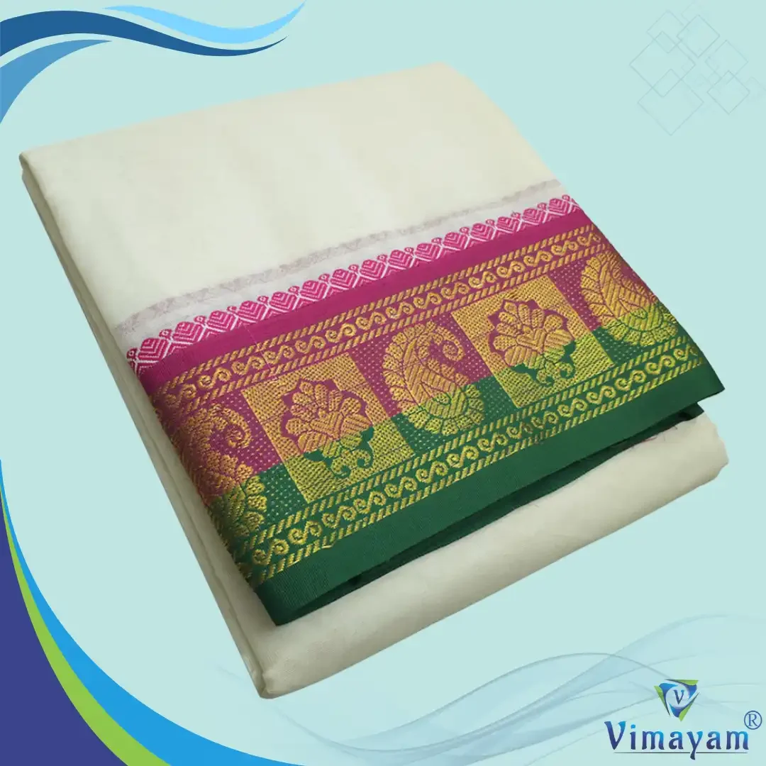 Multicolour assorted Border Half White Best Quality Dhoti(Assorted designs) 2