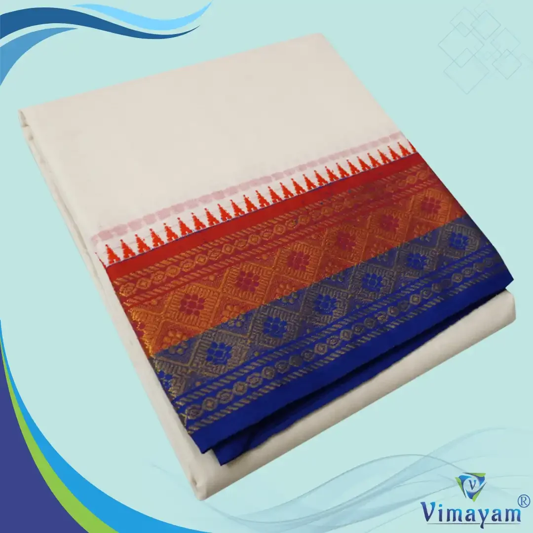 Multicolour assorted Border Half White Best Quality Dhoti(Assorted designs) 3