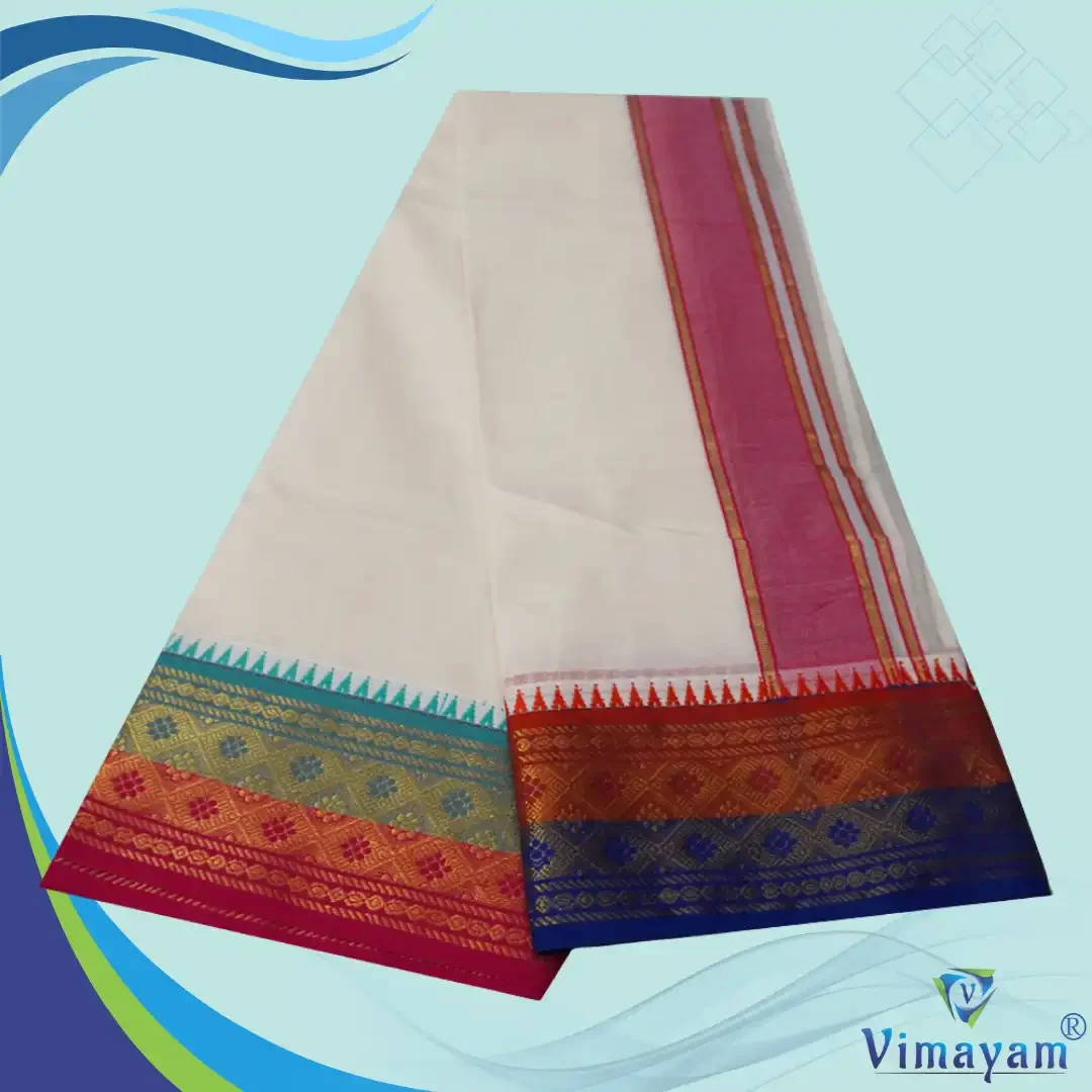 Multicolour assorted Border Half White Best Quality Dhoti(Assorted designs) 4