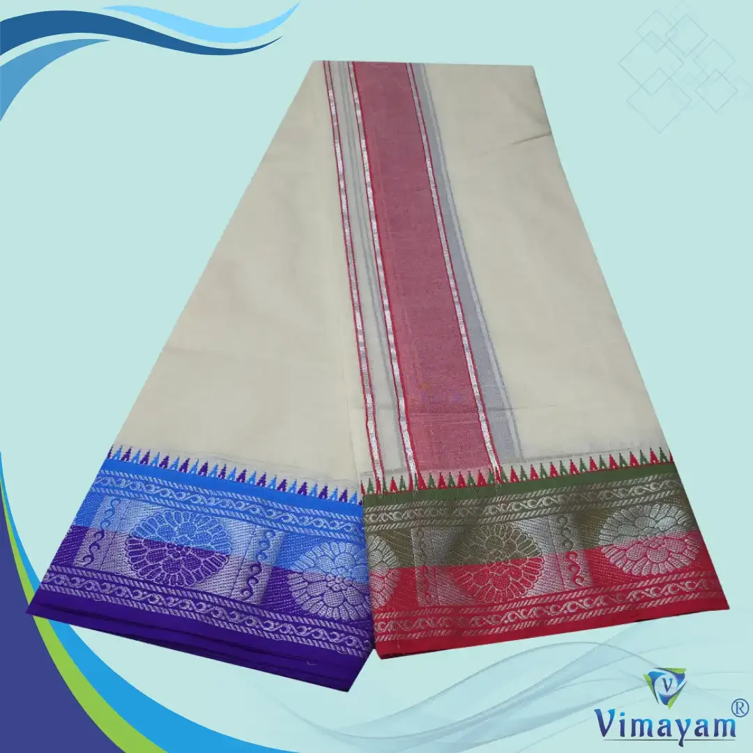 Multicolour assorted Border Half White Best Quality Dhoti(Assorted designs) 5