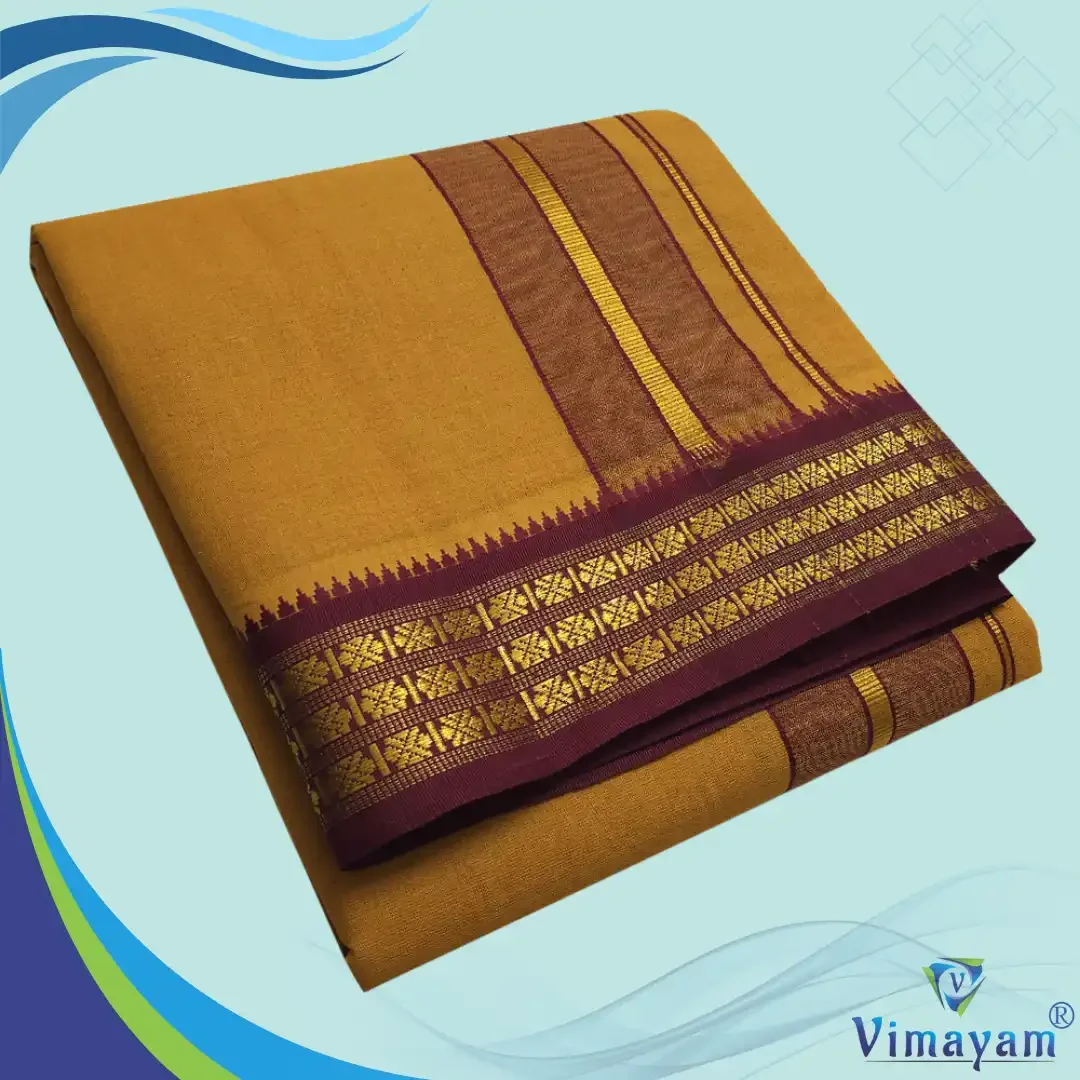 Mustard Dhoti with Udraj/Coin Border Dhoti