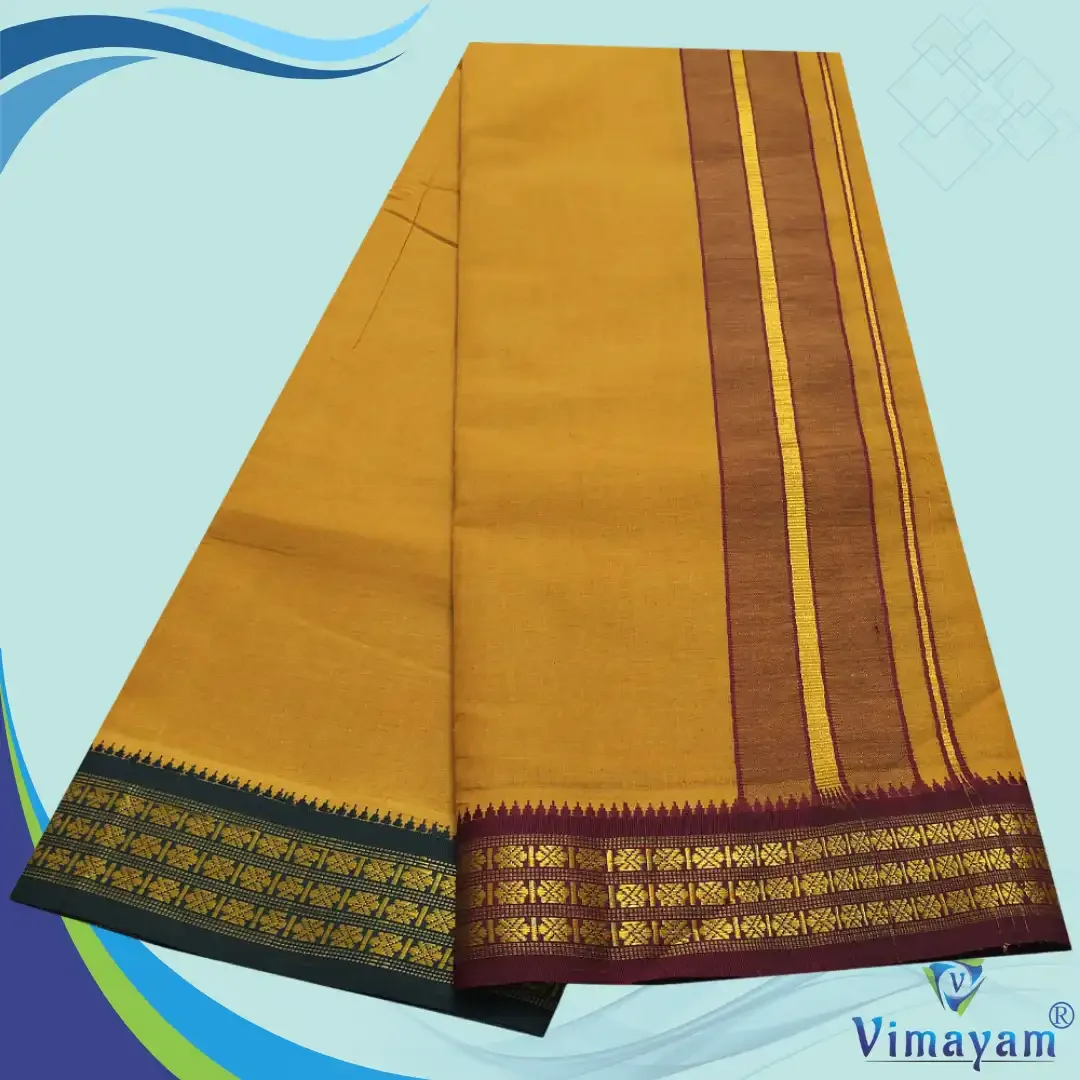 Mustard Dhoti with Udraj/Coin Border Dhoti 2