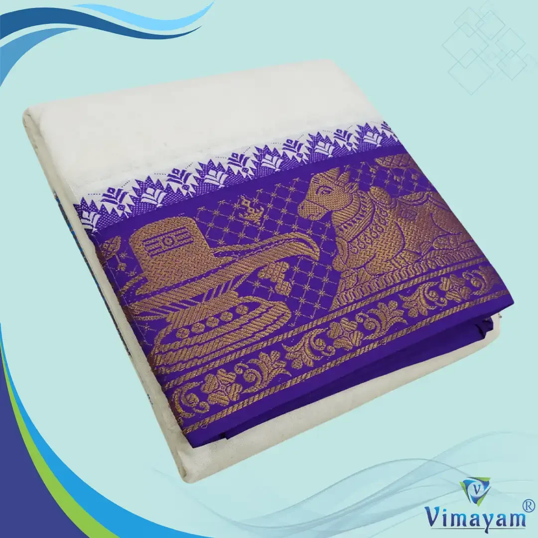 Nandhi Lingam Designed 7 Inch Border Half White Quality Dhoti 4