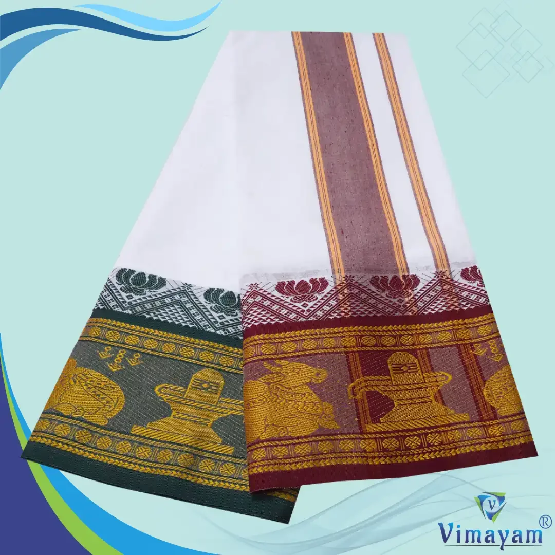 Nandhi Lingam Designed 7 Inch Border White Quality Dhoti 2