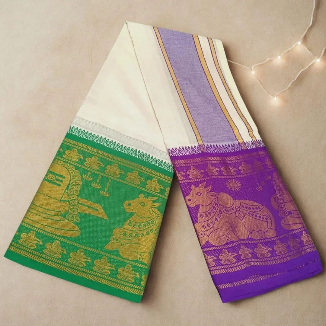 Nandhi Lingam Designed Jaquad 10″ Border Best Quality Dhoti 2