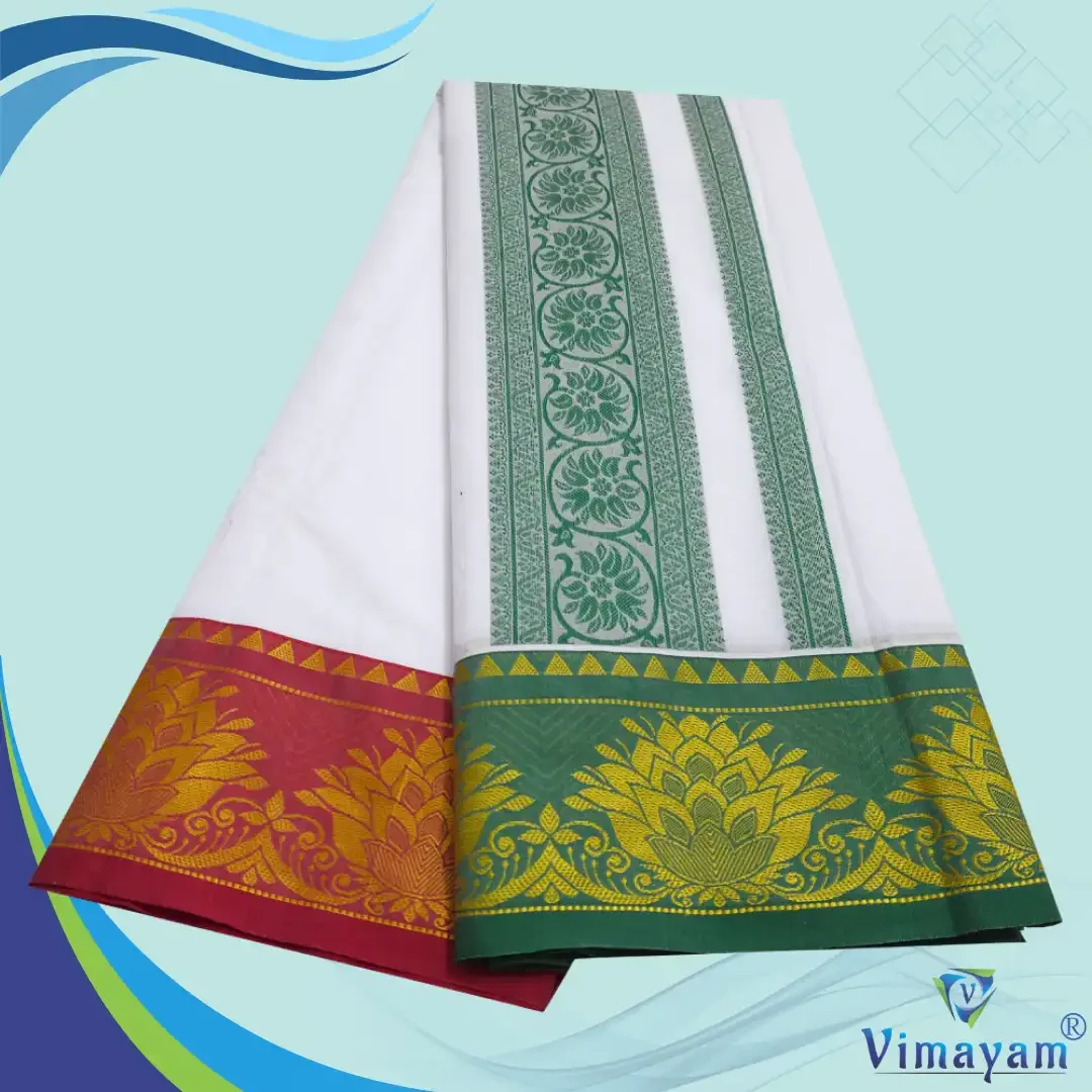Flower Designed Embose white Premium Quality Cotton Dhoti 9X5 2