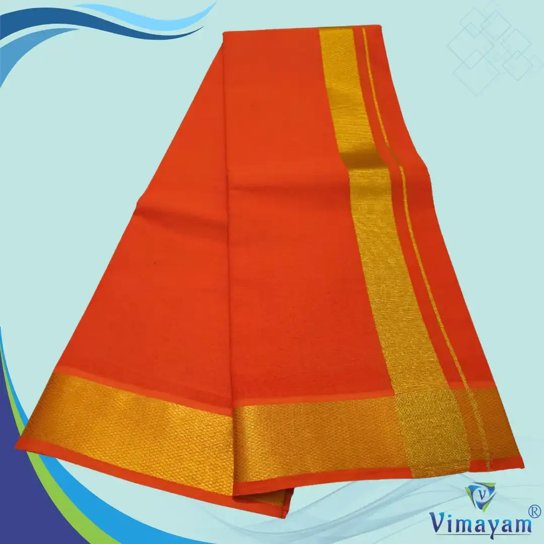 Orange Color Dhoti with Golden Zari Border 2