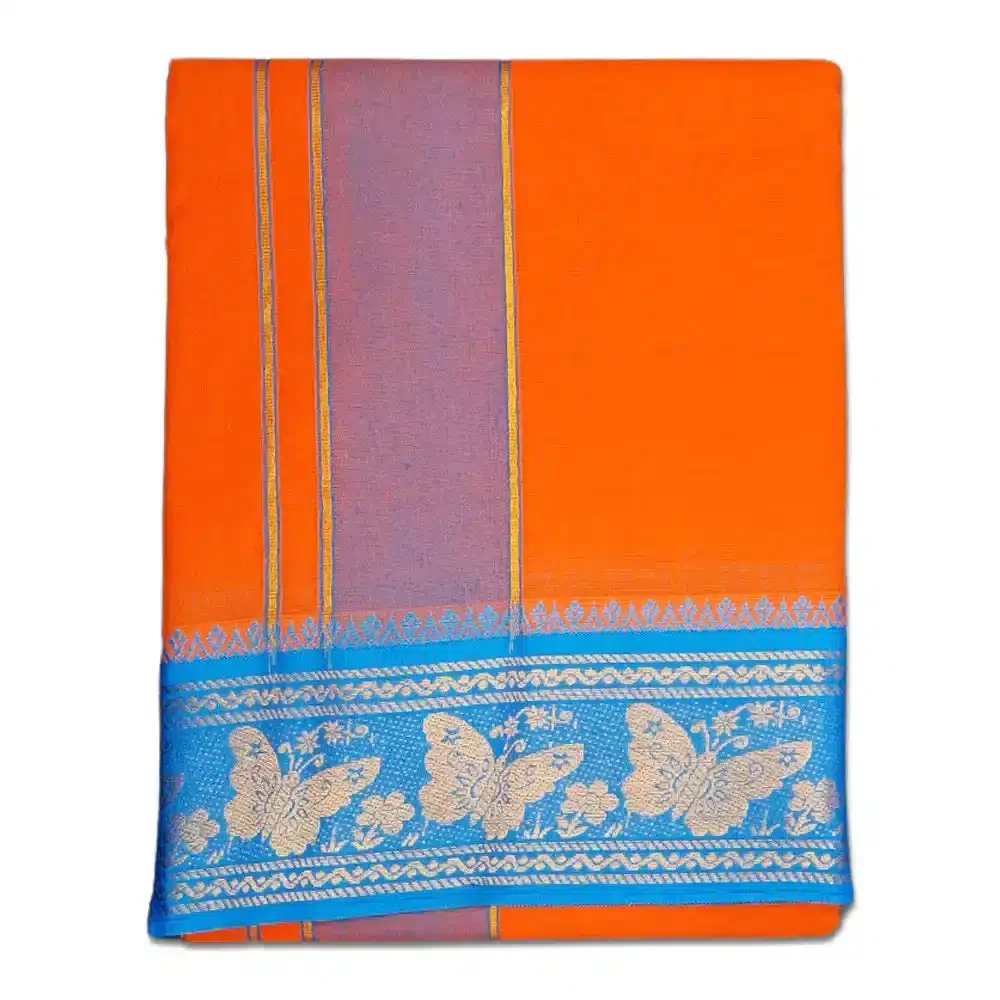 Orange Color Premium Cotton 5 Inch Designed Border Dhoti