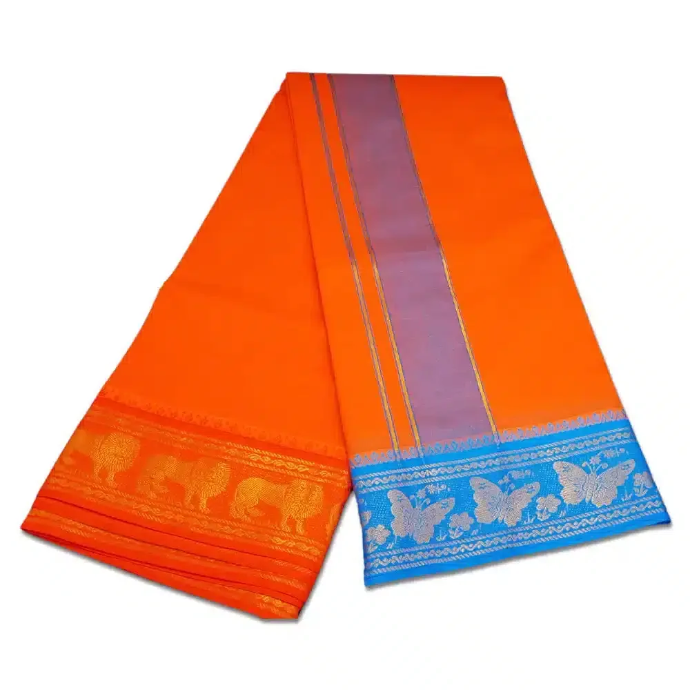 Orange Color Premium Cotton 5 Inch Designed Border Dhoti 2