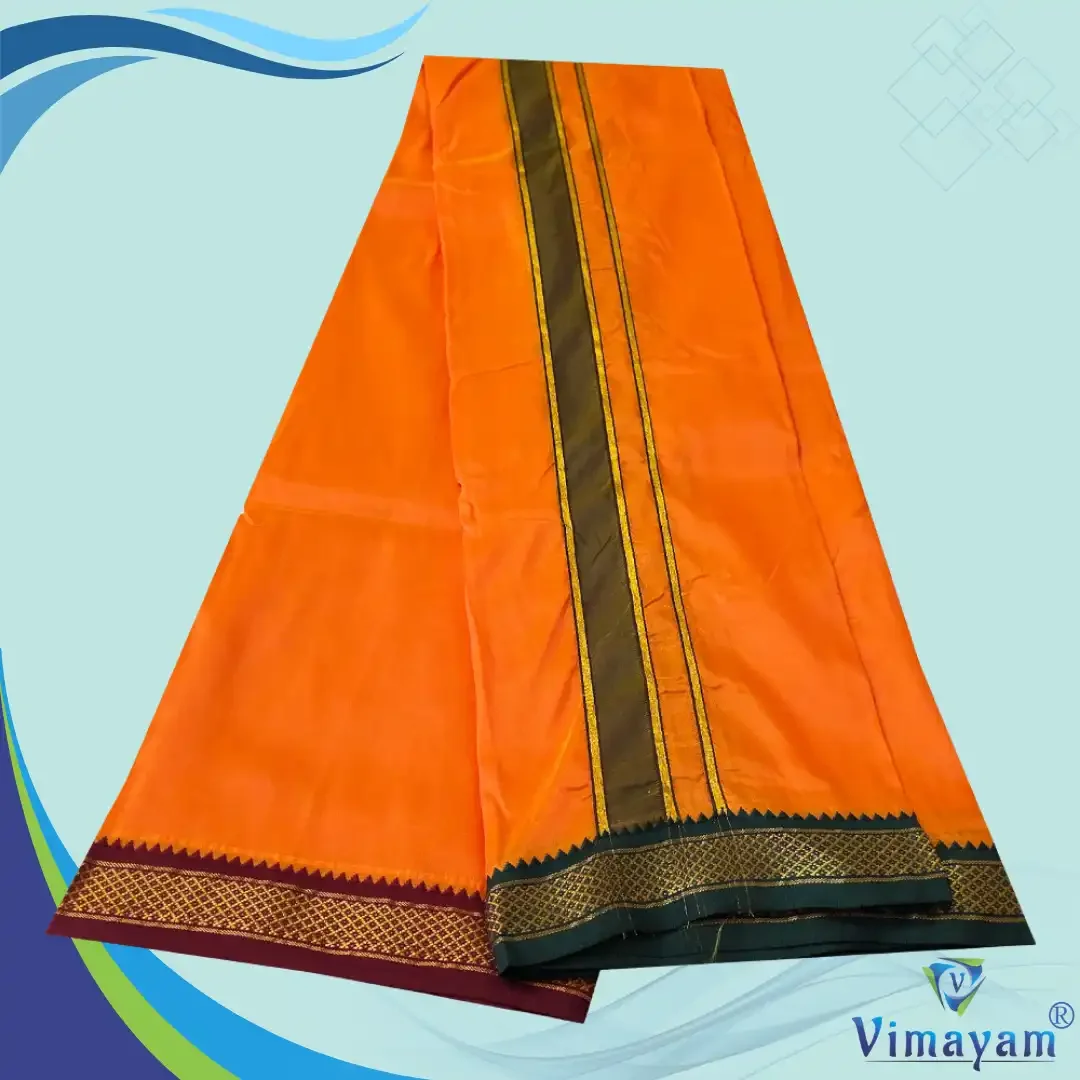 Orange Colour art Silk MayilKan Colour Dhoti 2