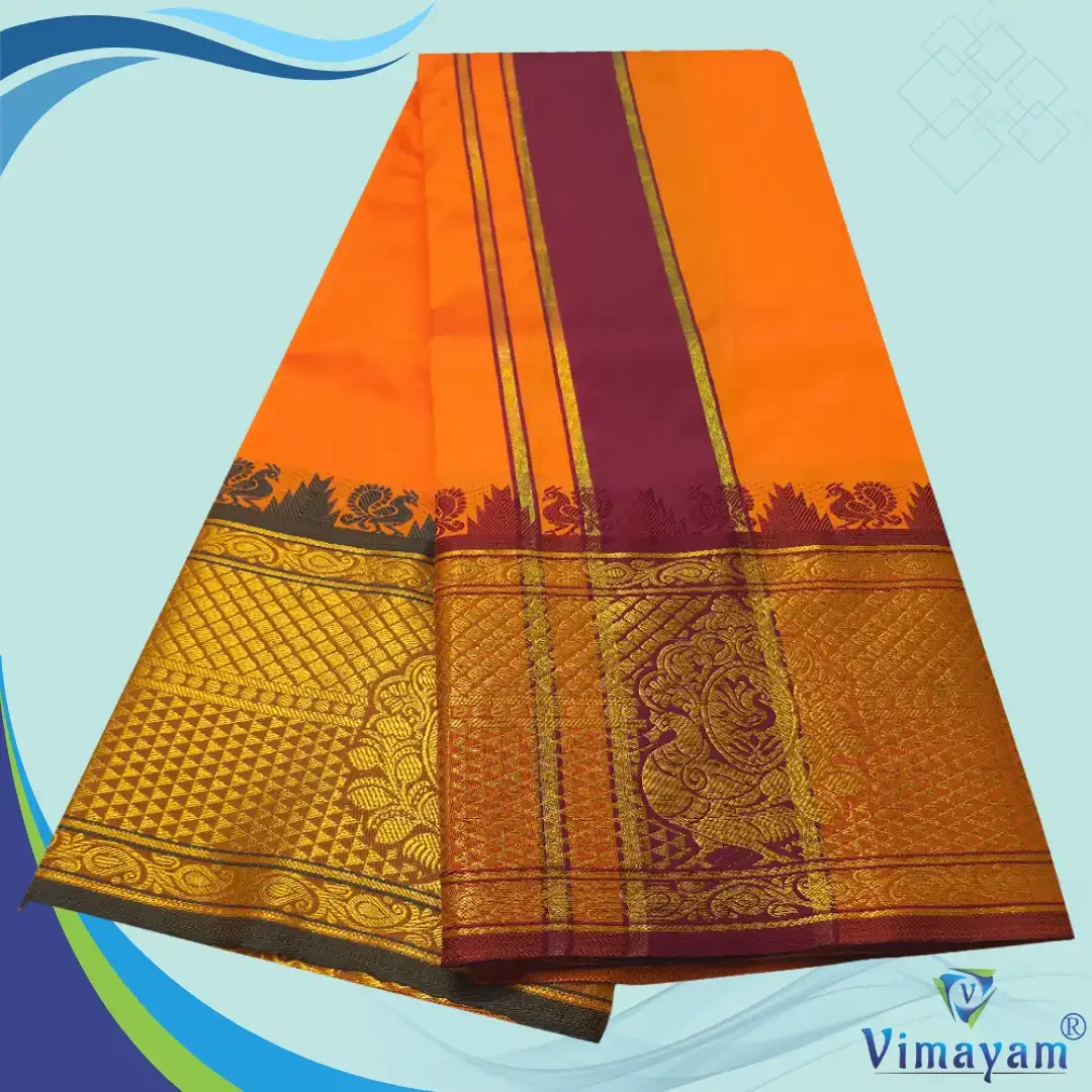 Orange Colour Soft Silk 9 Inch Border(Assorted Border designs) 2