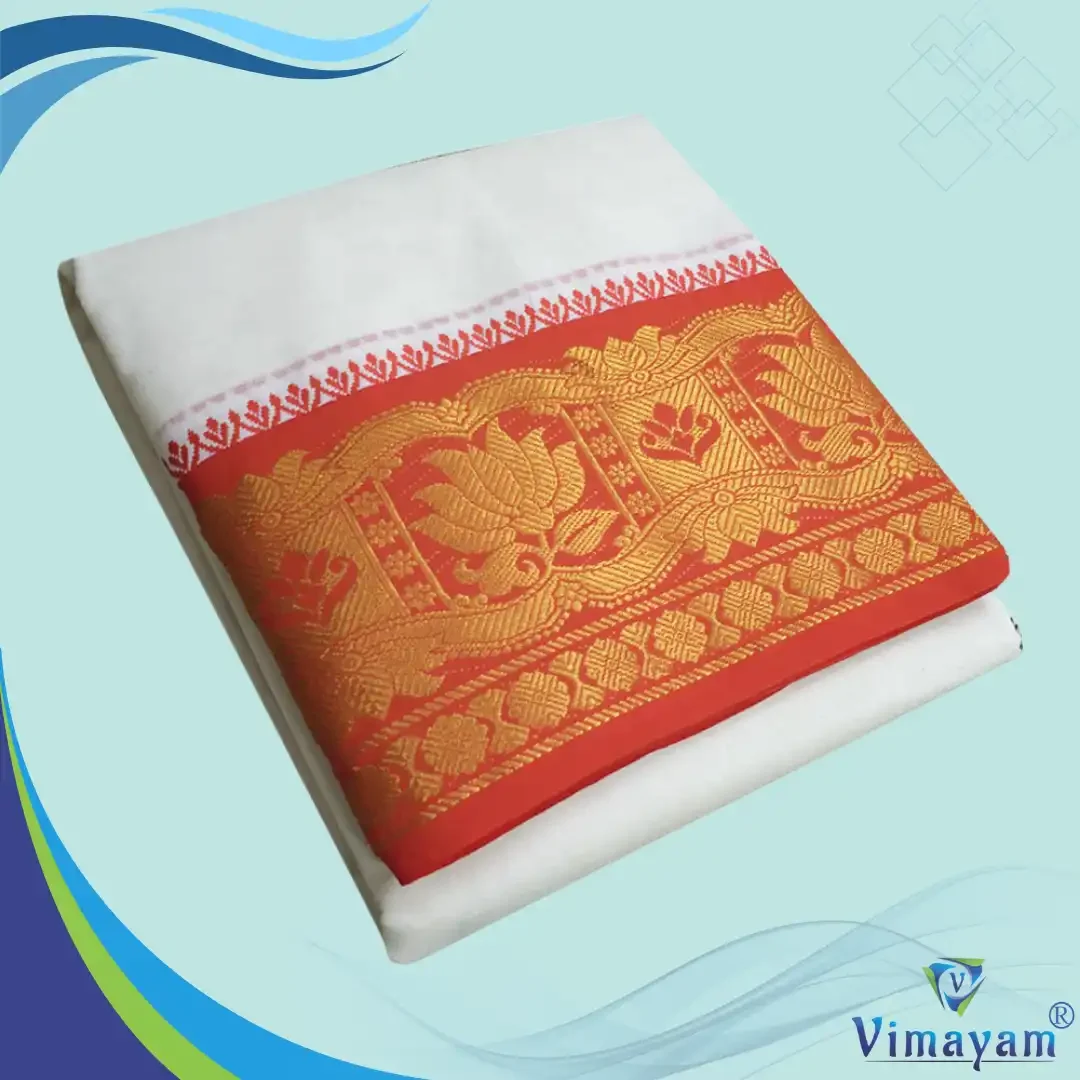Orange & Contrast Border Half White Best Quality Dhoti(Assorted Designs)