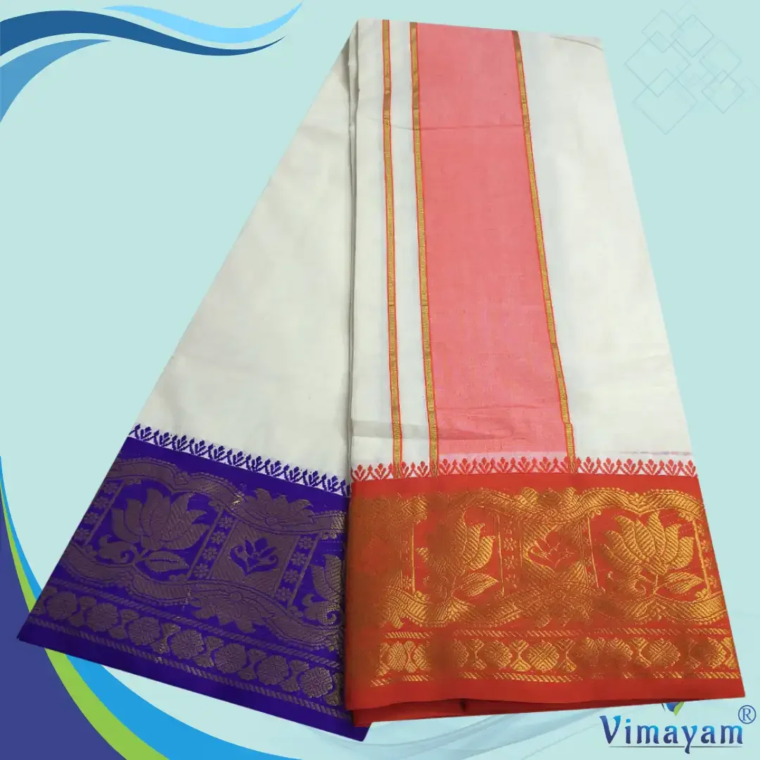 Orange & Contrast Border Half White Best Quality Dhoti(Assorted Designs) 2