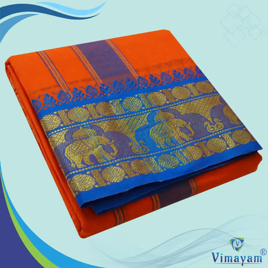 Orange Cotton Colour Fine Quality Dhoti 5 Inch Border