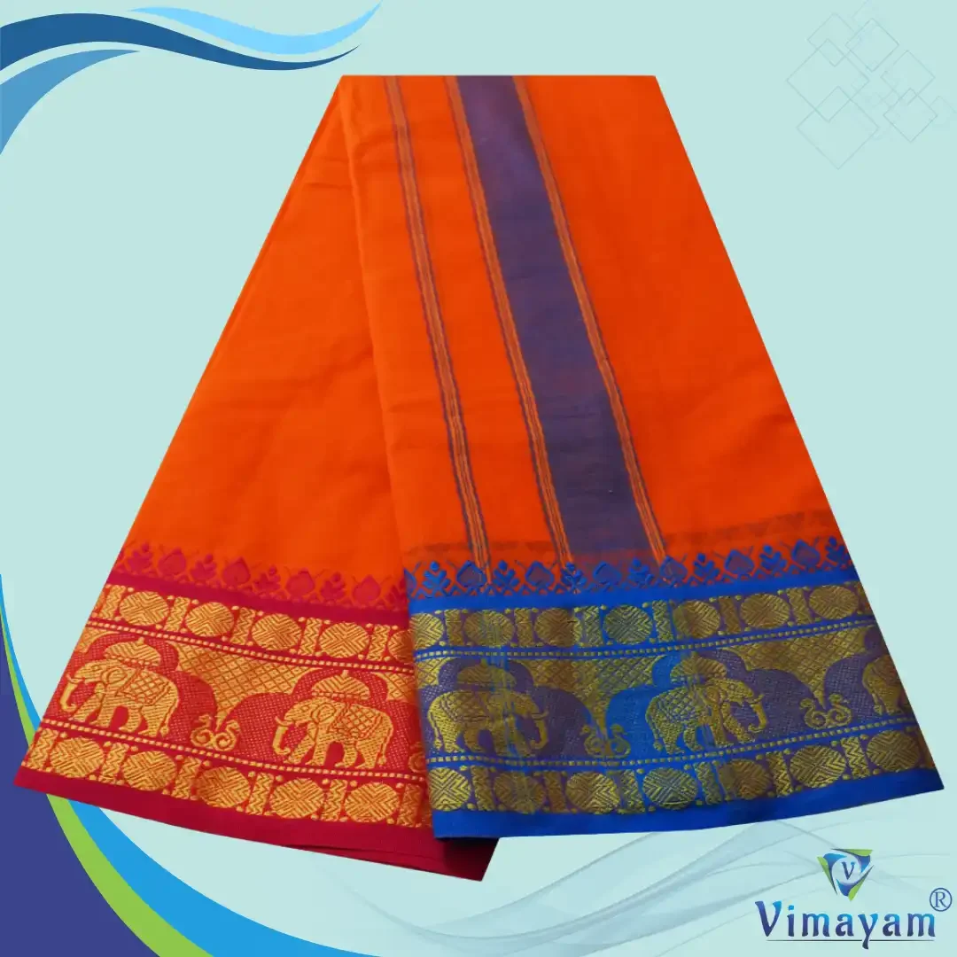 Orange Cotton Colour Fine Quality Dhoti 5 Inch Border 2