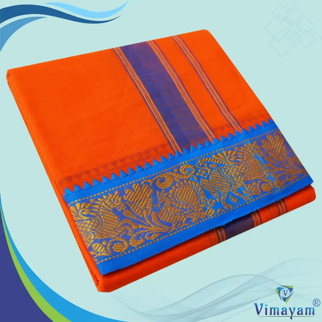 Orange Cotton Colour Fine Quality Dhoti 3 Inch Border