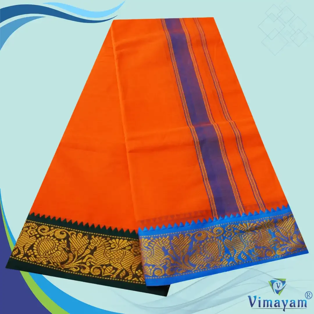 Orange Cotton Colour Fine Quality Dhoti 3 Inch Border 2