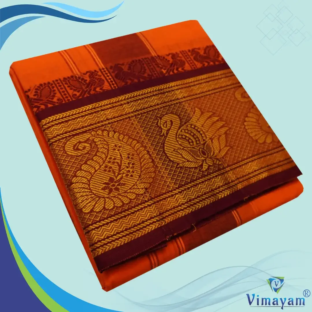 Orange Cotton Colour Fine Quality Dhoti 8 Inch Border
