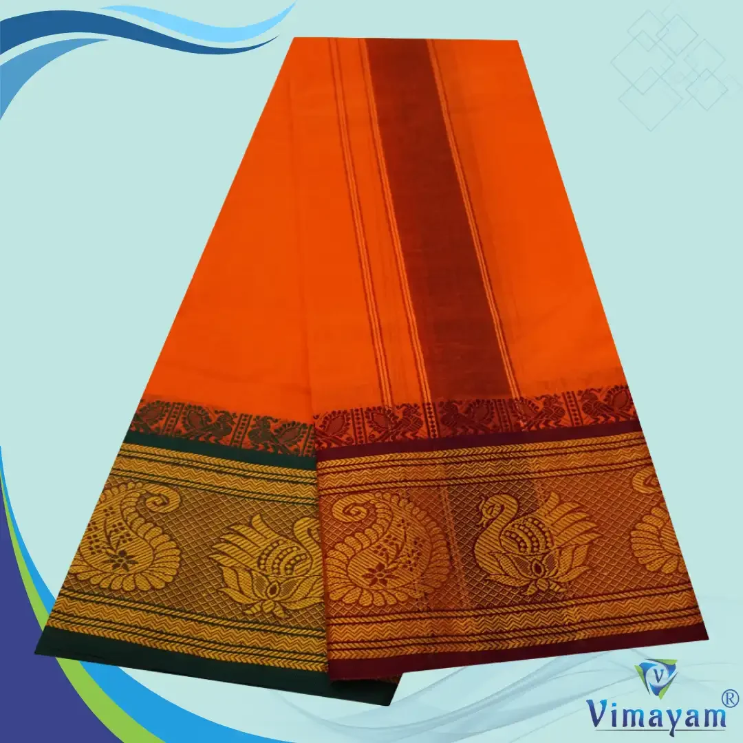 Orange Cotton Colour Fine Quality Dhoti 8 Inch Border 2
