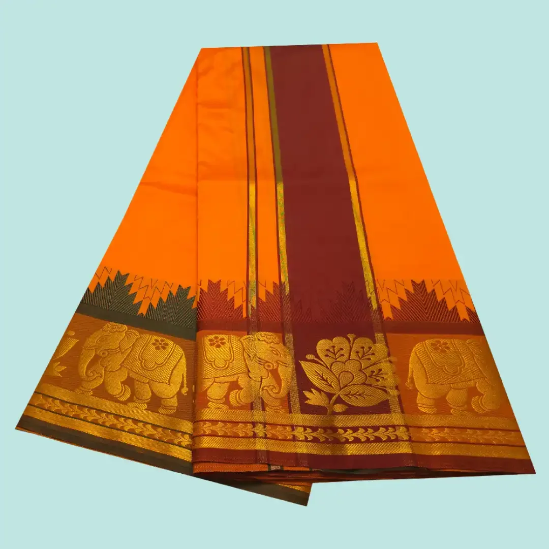 Orange Soft Silk Premium Quality Dhoti Towel 9X5 2