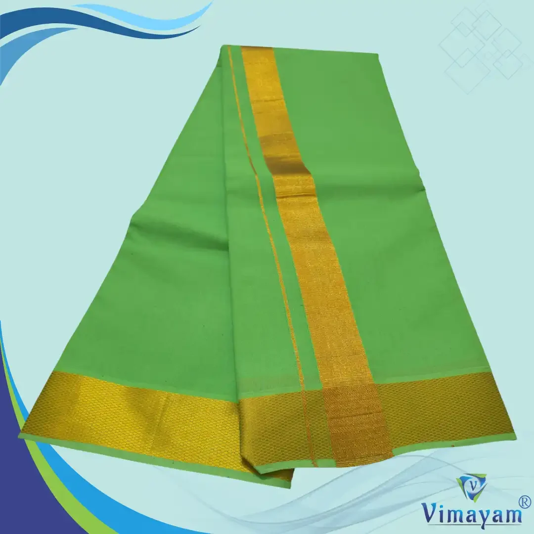 Parrot Green Color Dhoti with Golden Zari Border 2