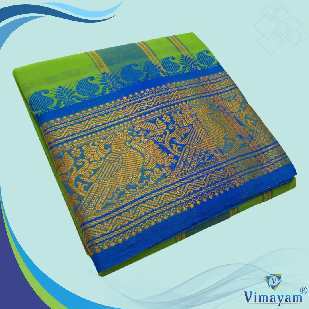 Parrot Green Cotton Colour Fine Quality Dhoti 8 Inch Border