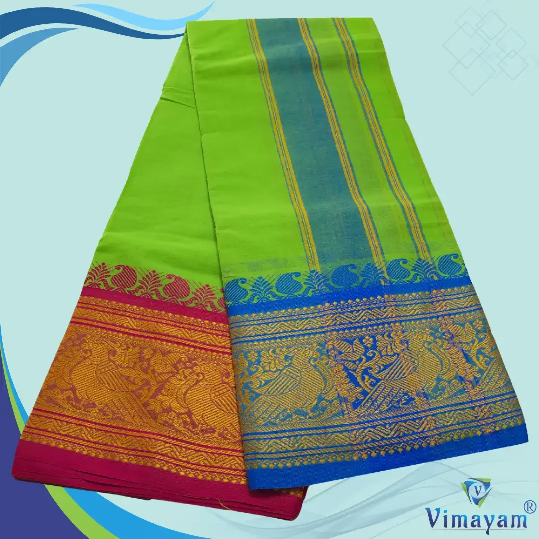 Parrot Green Cotton Colour Fine Quality Dhoti 8 Inch Border 2