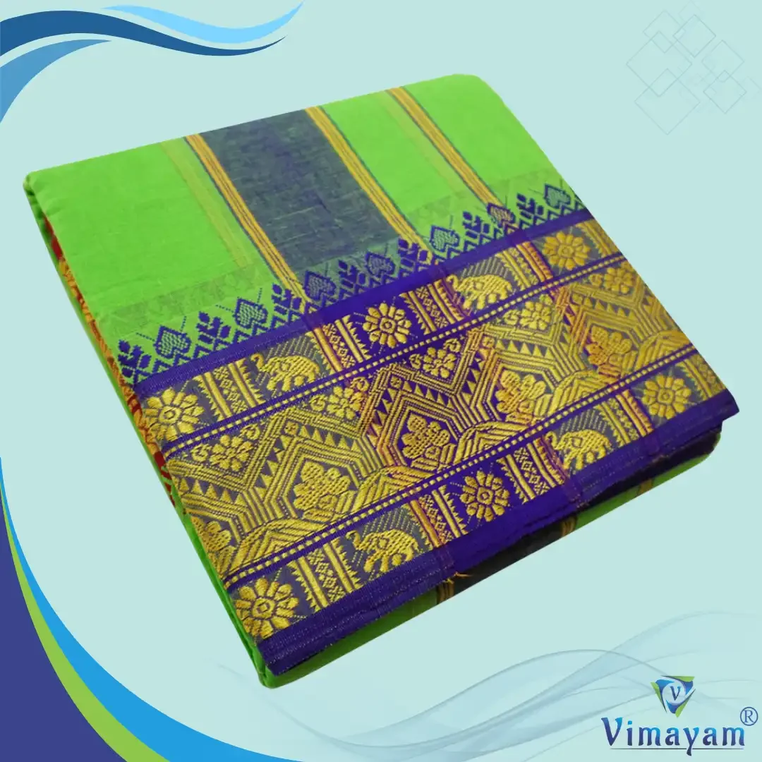 Parrot Green Cotton Colour Fine Quality Dhoti 5 Inch Border