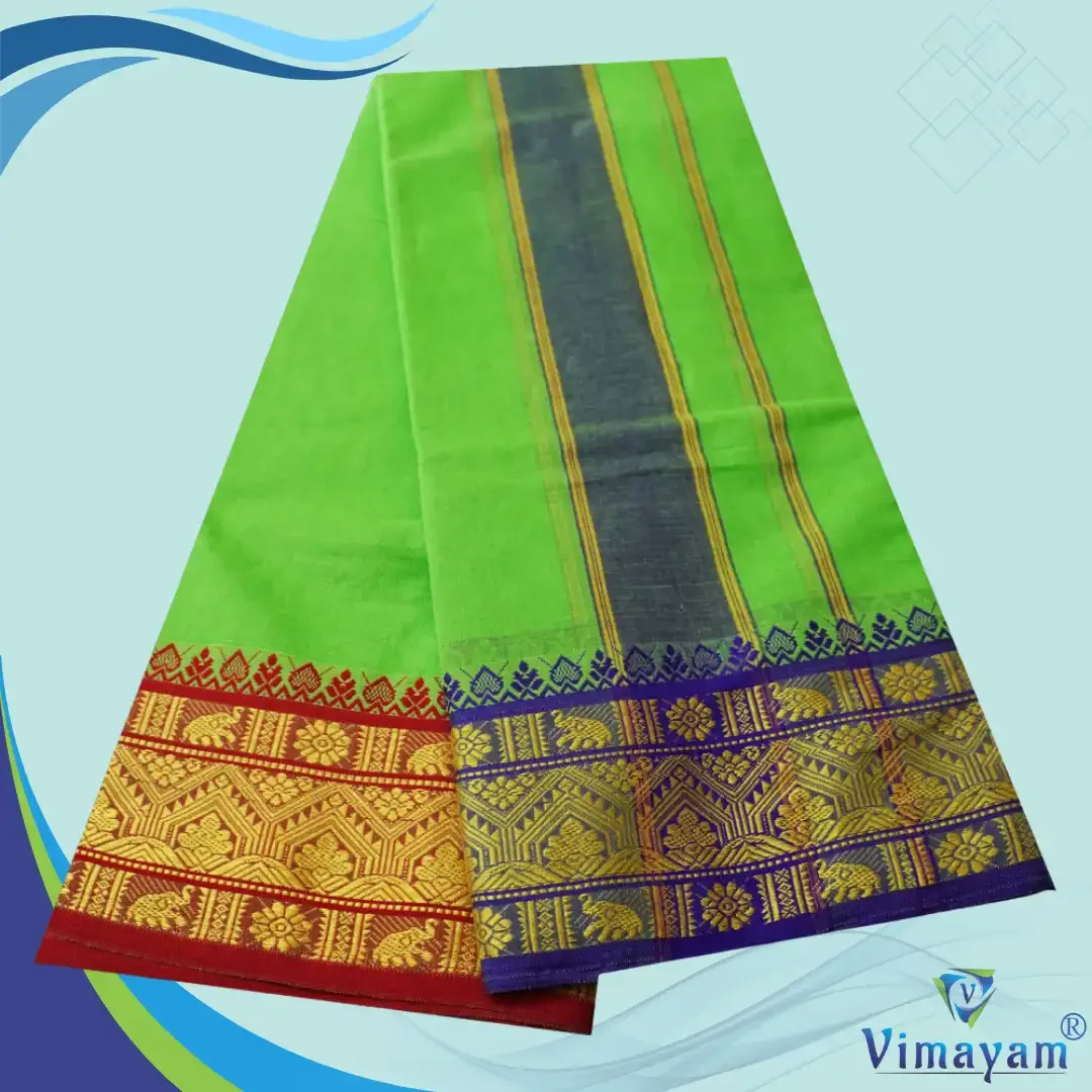 Parrot Green Cotton Colour Fine Quality Dhoti 5 Inch Border 2
