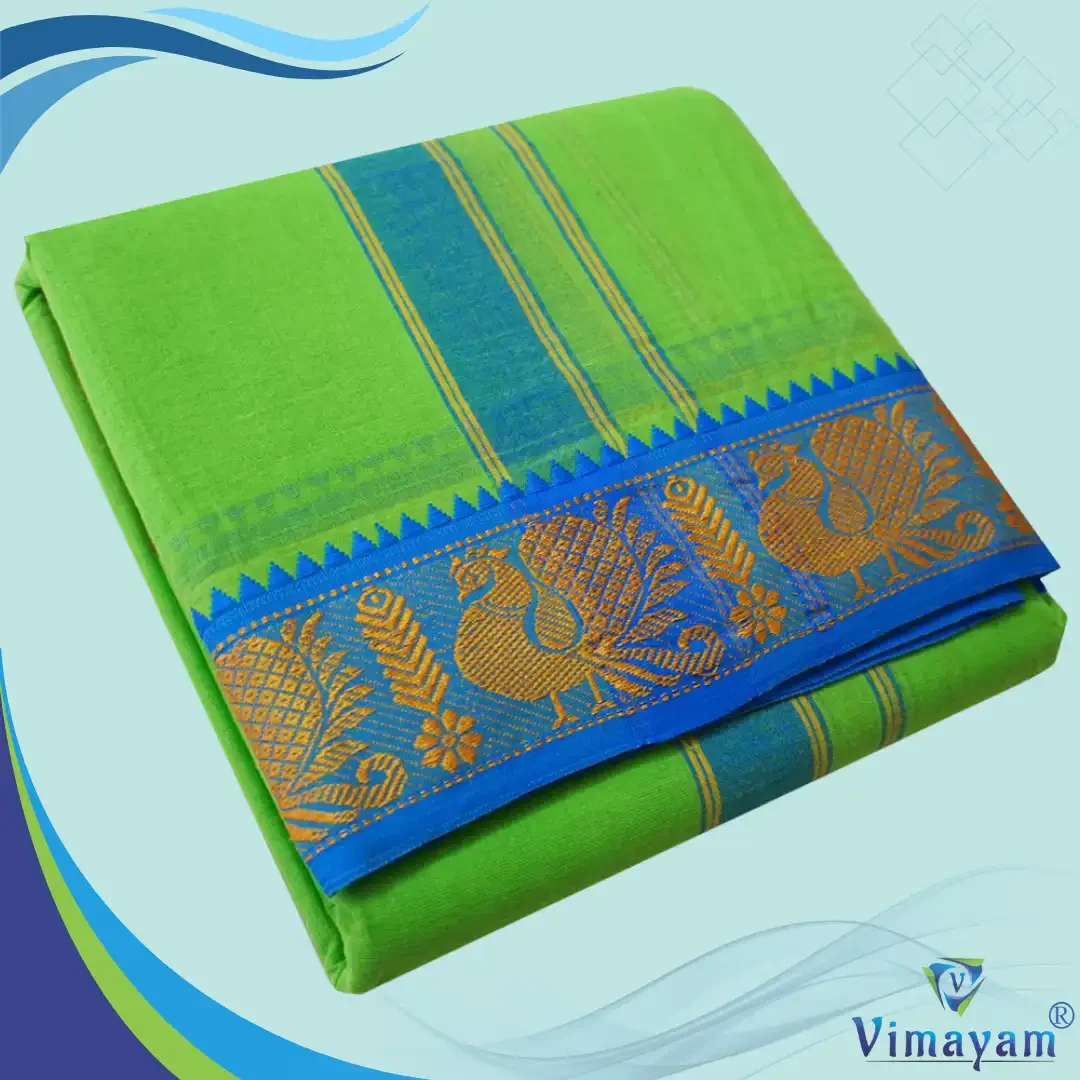 Parrot Green Cotton Colour Fine Quality Dhoti 3 Inch Border