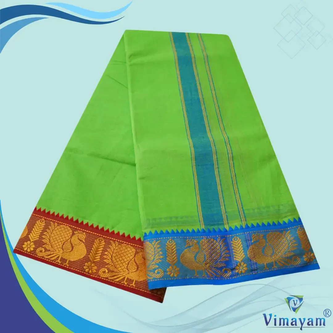 Parrot Green Cotton Colour Fine Quality Dhoti 3 Inch Border 2