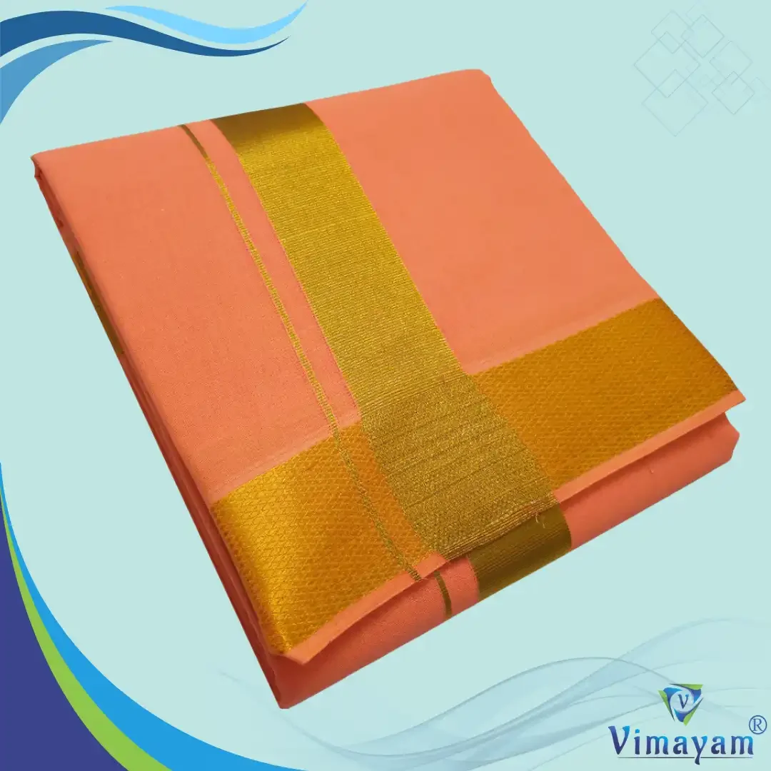 Peach Color Dhoti with Golden Zari Border